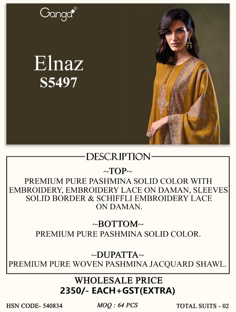 Elnaz 5497 By Ganga Pure Pashmina Dress Material